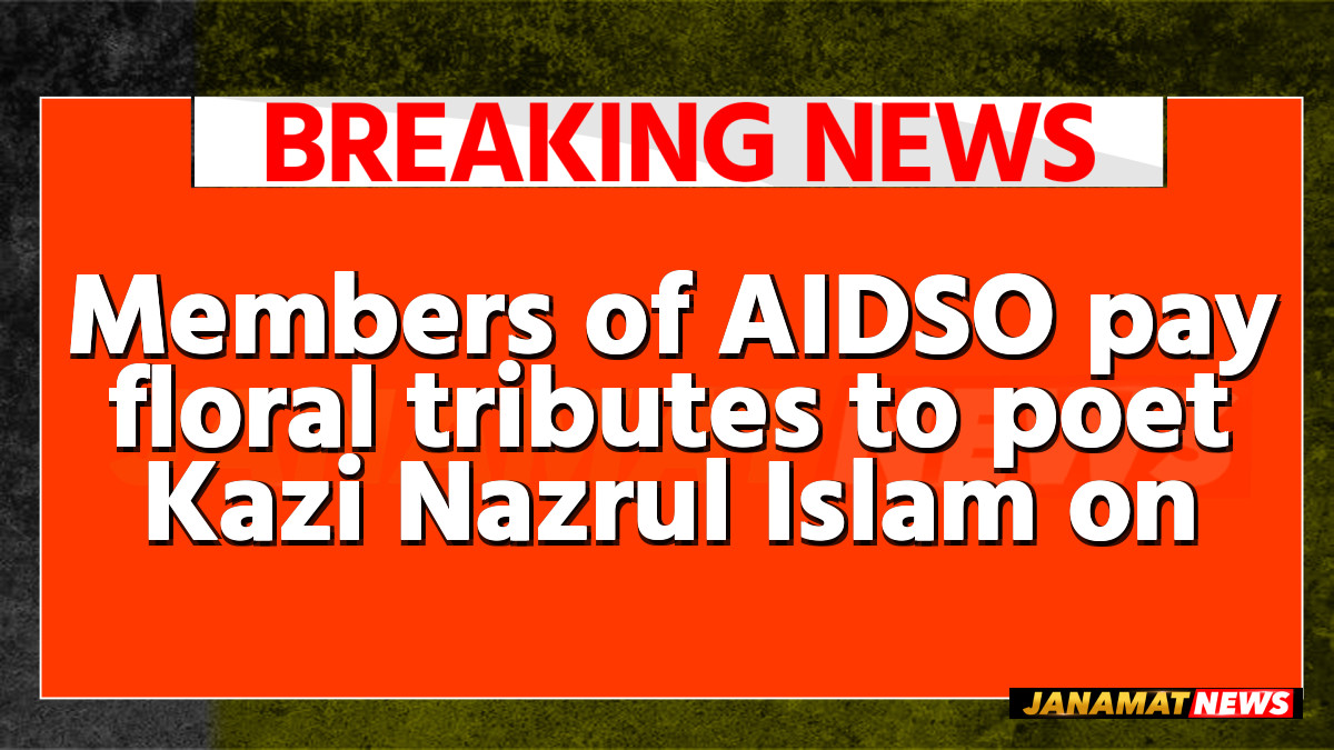 Members of AIDSO pay floral tributes to poet Kazi Nazrul Islam on his birth anniversary in Agartala on May 26. |