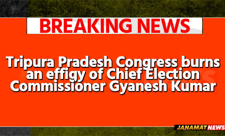 Tripura Pradesh Congress burns an effigy of Chief Election Commissioner Gyanesh Kumar during a protest in Agartala on September 25. |