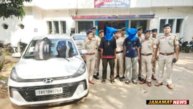 Police arrest two persons and seize a car at Amtali Police Station in Agartala on September 30. |
