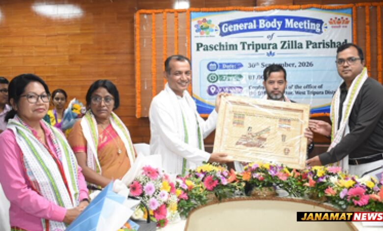 Minister Shukla Charan Noatia and West Tripura Zilla Parishad Sabhadhipati chair a general meeting of the Zilla Parishad in Agartala on September 30. |