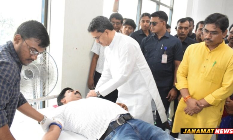 Chief Minister Dr Manik Saha attended a blood donation camp organized by BJP SC Morcha at Muktadhara auditorium in Agartala on October 4. |