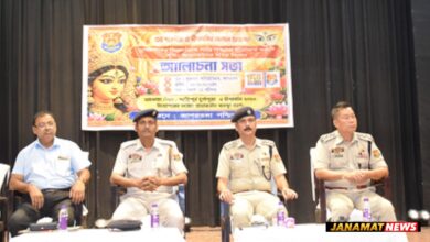 West Tripura district police conduct a special meeting with community Puja organisers ahead of Durga Puja festivities at Muktadhara auditorium in Agartala on October 6 to maintain law and order during Puja days. |