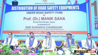 Chief Minister Dr Manik Saha inaugurated a road safety equipment distribution programme at AD Nagar Police Ground in Agartala on October 10. |