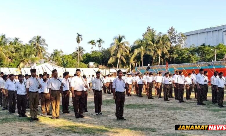 RSS Holds Route March in Dharmanagar on Mahalaya. -