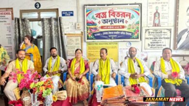 MP Rajib Bhattacharjee distributes clothes during a programme organised by Bodhjung HS Girls School in Agartala on October 12. |