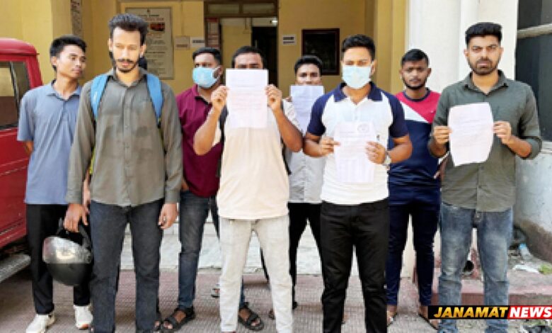 Fire service job aspirants organized a protest in front of the fire and emergency service directorate in Agartala on October 14 demanding their early recruitment. |
