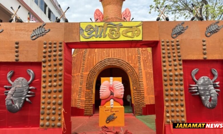 Glimpses of Durga Puja pandal and idols Prantik Club in Agartala. |